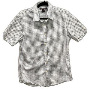 Michael Kors Men’s Button Down Shirt Short Sleeve Black White MK logo Medium